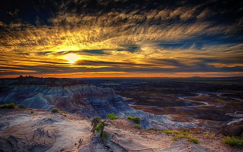 Arizona, Petrified, sunset, Forrest, landscape, HD wallpaper