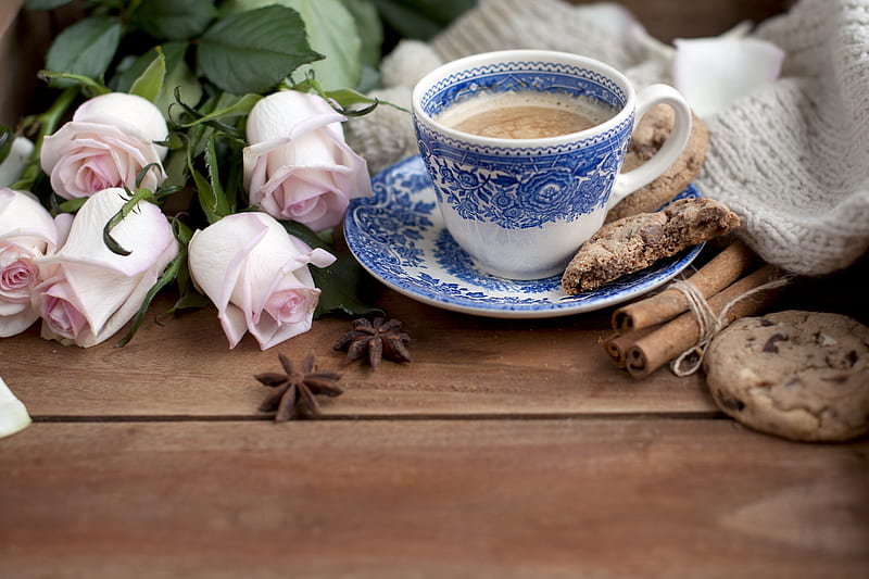Food, Coffee, Cup, Drink, Flower, Rose, Still Life, HD wallpaper