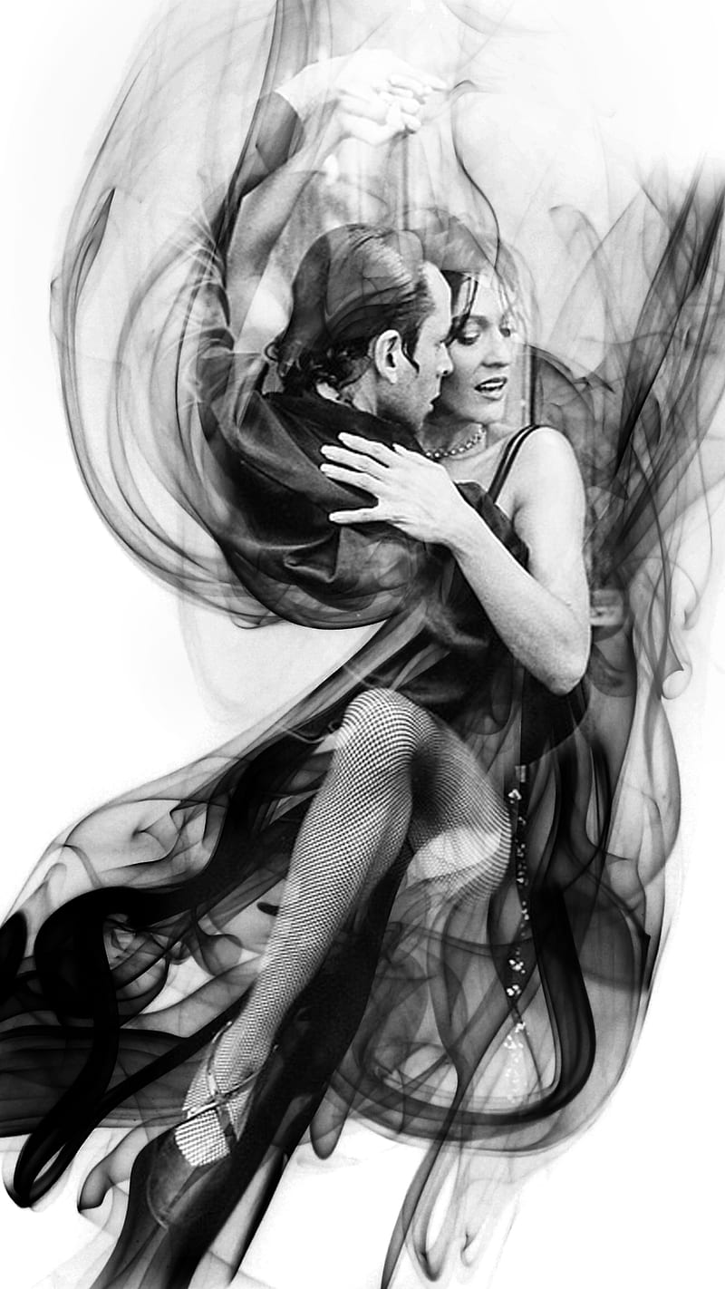 Smoke Pair Dancing , dance, tango, couple, love, black and white, HD phone wallpaper