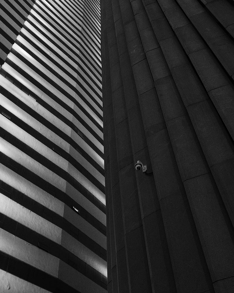 building, facade, bw, strip, camera, HD phone wallpaper