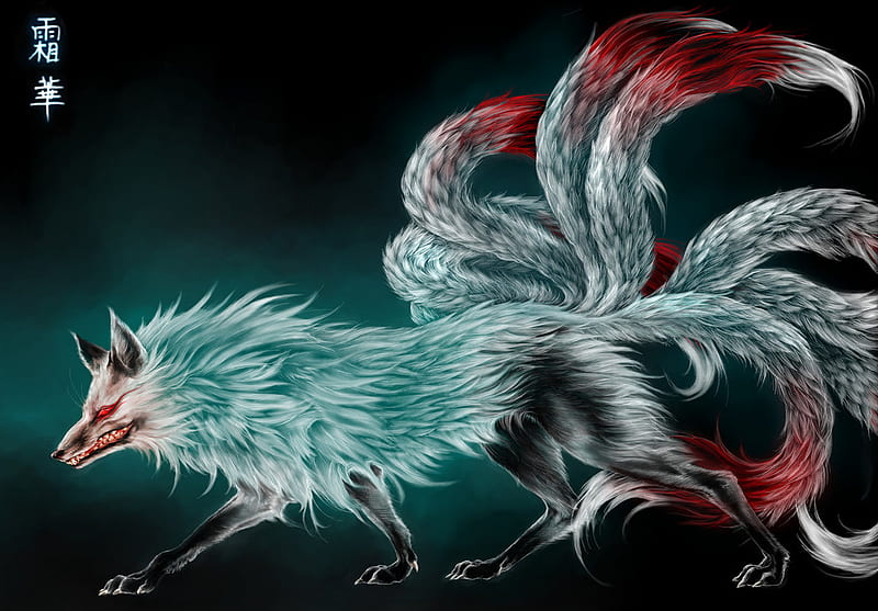 Fox Tails, cunning, red, nine, tails, evil, coat, fox, sly, white, eyes, HD wallpaper