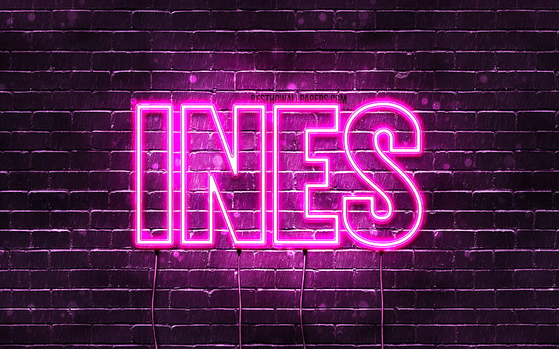 Ines with names, female names, Ines name, purple neon lights, Happy Birtay Ines, popular french female names, with Ines name, HD wallpaper