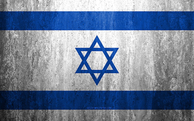 Flag of Israel stone background, grunge flag, Asia, Israel flag, grunge art, national symbols, Israel, stone texture, HD wallpaper