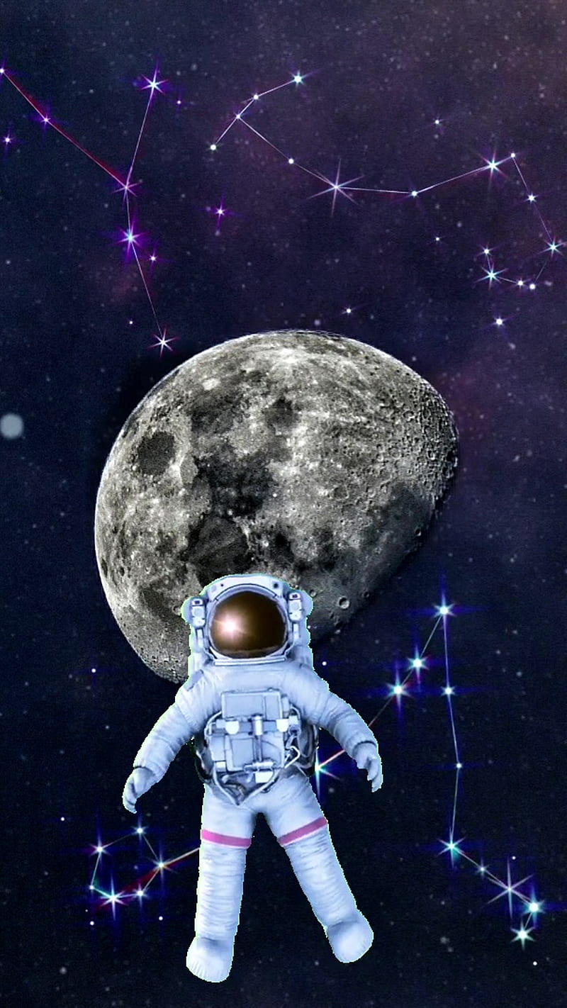 FlyMeToTheMoon, AMG, astronaut, creative, fly, galaxy, moon, night, space, stars, HD phone wallpaper