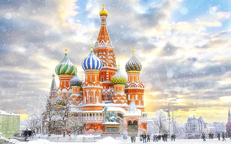 Cathedrals, Saint Basil's Cathedral, Cathedral, Dome, Moscow, Russia, Winter, HD wallpaper