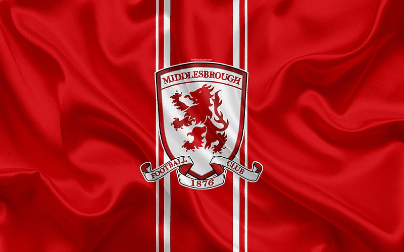 Middlesbrough FC, silk flag, emblem, logo Middlesbrough, UK, English football club, Football League Championship, Second League, football, HD wallpaper