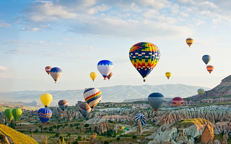 Cappadocia, balloons, evening, Aktepe, Rock Sites of Cappadocia, mountain  landscape, HD wallpaper | Peakpx