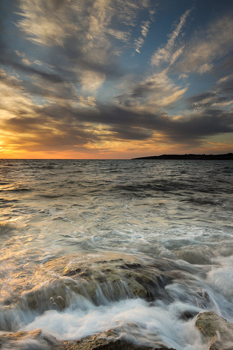 Sea, waves, stone, clouds, twilight, HD phone wallpaper | Peakpx