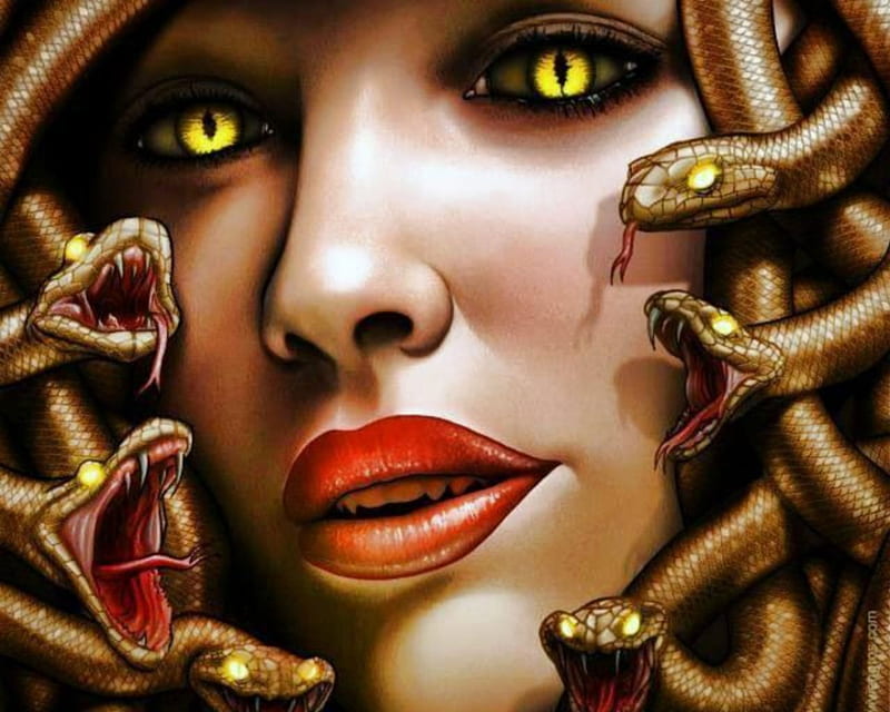 Medusa, myth, face, snakes, HD wallpaper