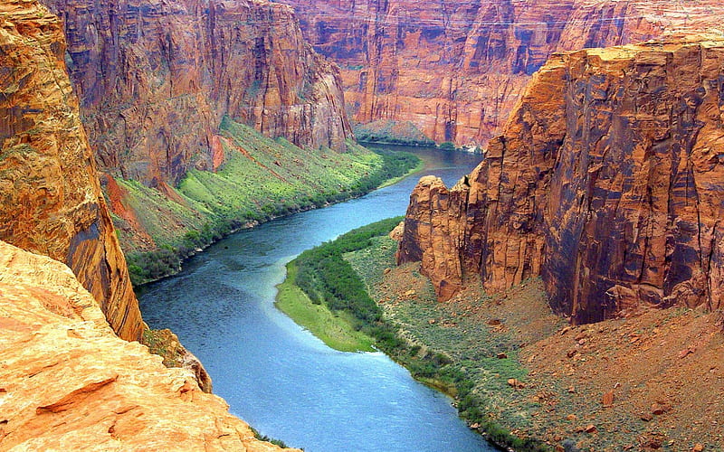 colorado river, mountain, desert, nature, river, fun, HD wallpaper