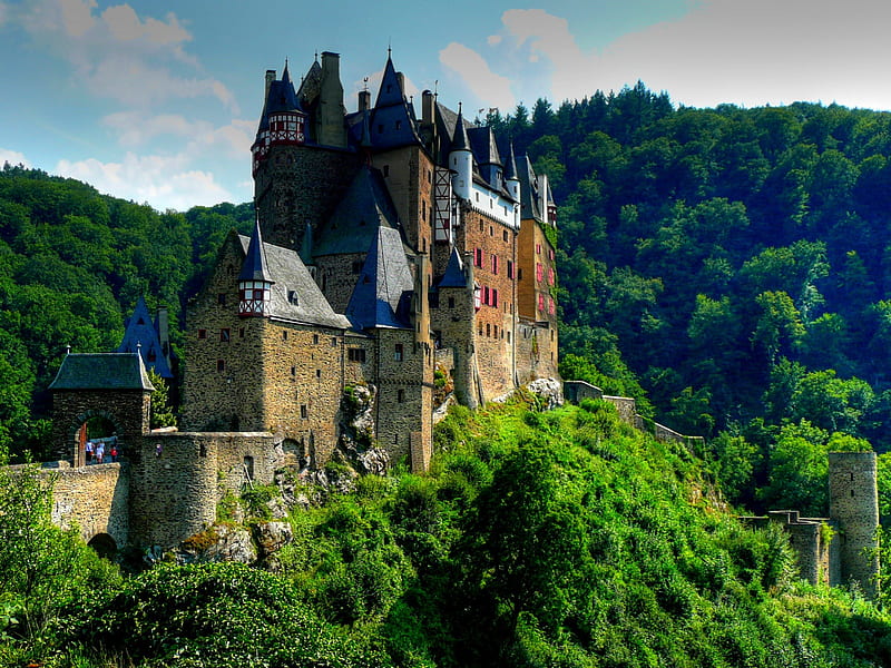 Burg Eltz, pretty, house, germany, home, bonito, trees, mountain, eltz, fortress, burg, castle, hill, HD wallpaper