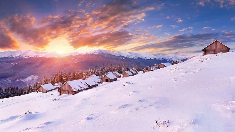 French Alps, snow, sunsets, mountains, nature, alps, winter, HD wallpaper