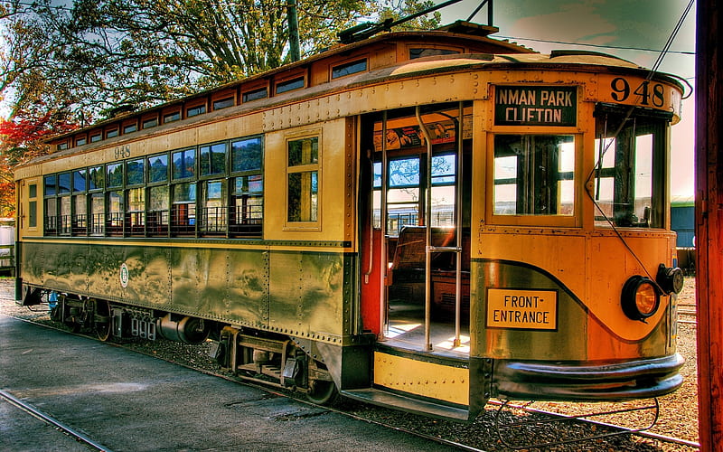 Old Tram, city, railways, wagon, train, HD wallpaper
