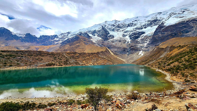 Humantey Lake, Peru, sky, mountains, landscape, andes, clouds, rocks ...