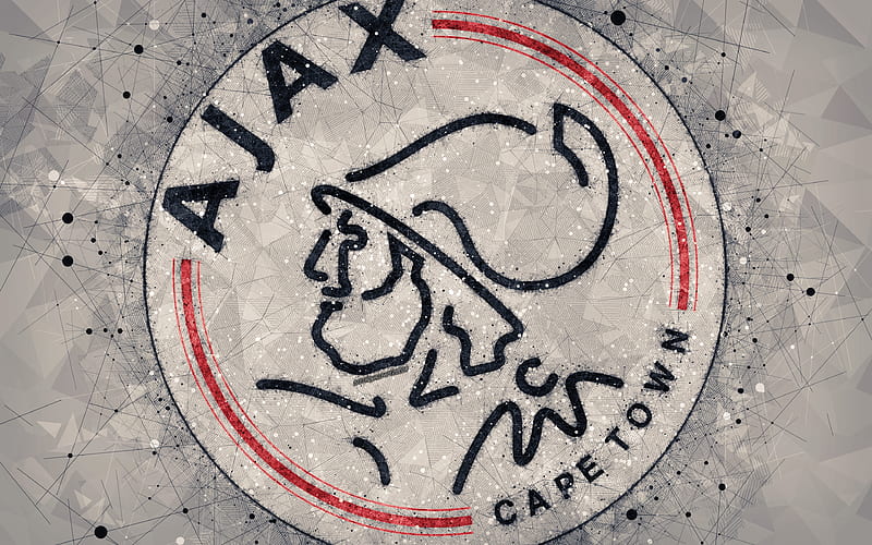 Ajax Cape Town FC logo, geometric art, South African football club, gray background, Premier Soccer League, PSL, Cape Town, South Africa, football, HD wallpaper