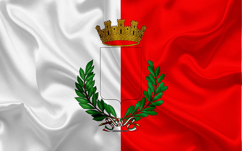 Flag of Bari silk texture, white red silk flag, coat of arms, Italian city, Bari, Apulia, Italy, symbols, HD wallpaper