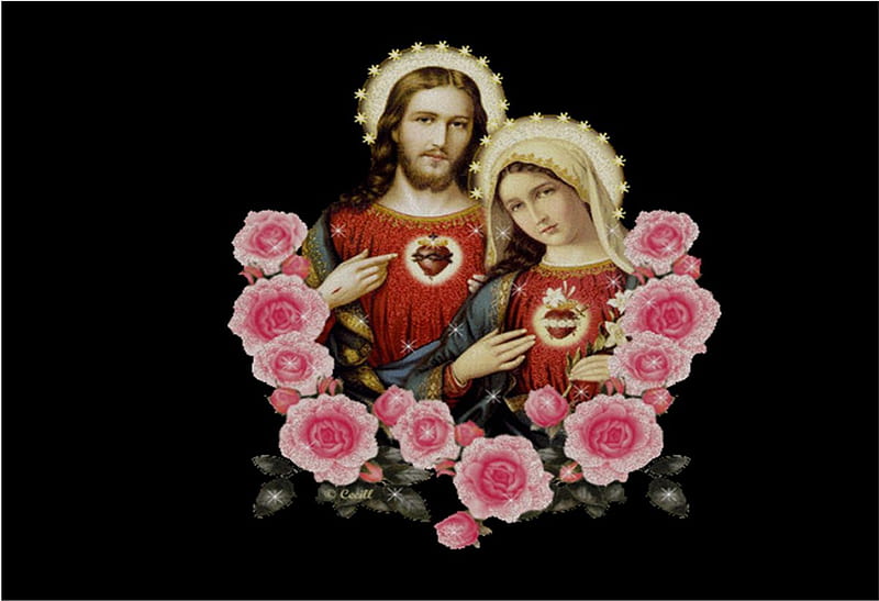 Sacred hearts, christ, virgin, jesus, mary, HD wallpaper