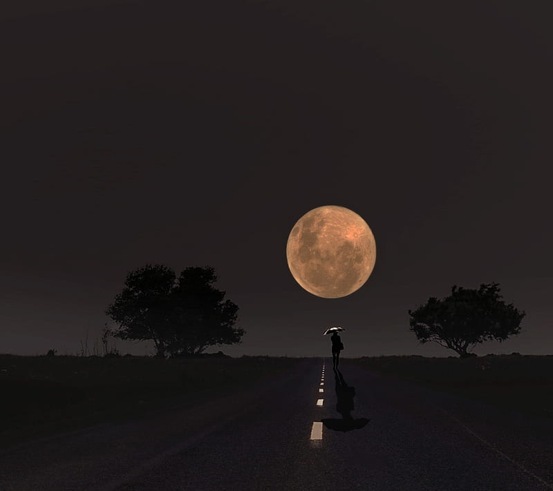 Full Moon And Road, and road, full moon, HD wallpaper