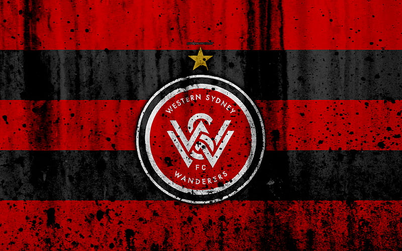 FC Western Sydney Wanderers, grunge, A-League, soccer, football club, Australia, WS Wanderers, logo, stone texture, Western Sydney Wanderers FC, HD wallpaper