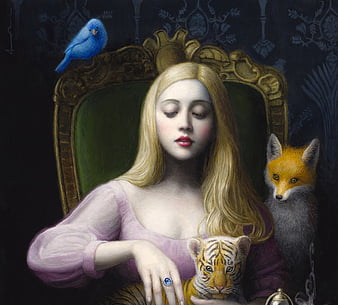 Alice (detail), art, fantasy, alice, hand, tiger, pictura, chie yoshii ...