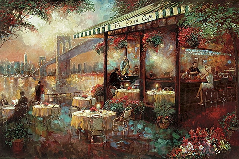 romantic restaurant, beauty, art, paintings, romance, HD wallpaper