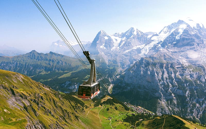 Snow Mountain Cable Car Bernese Oberland Switzerland, HD wallpaper
