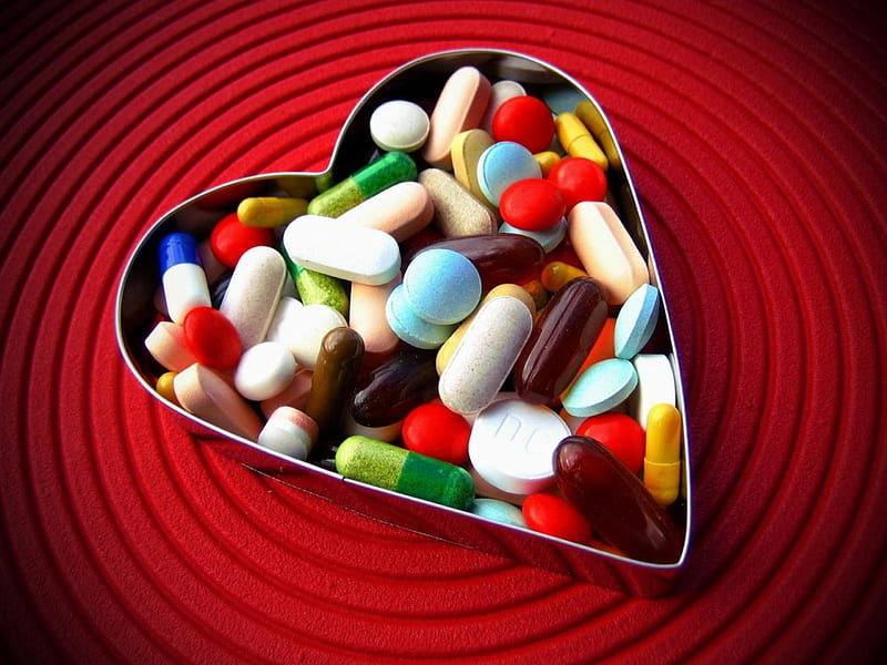 Addicted to Love, pills, love, heart, HD wallpaper