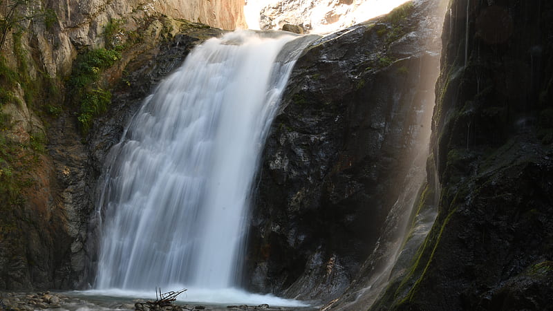 Waterfall Between Rocks During Daytime Nature, HD wallpaper
