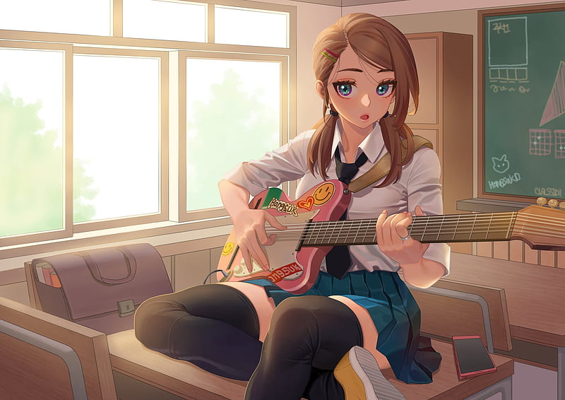 anime girl playing guitar by ines50 on DeviantArt