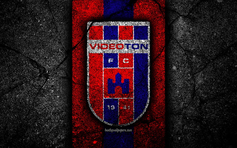 Videoton FC, logo, Hungarian Liga, soccer, NB I, black stone, football club, Hungary, Videoton, football, asphalt texture, FC Videoton, HD wallpaper