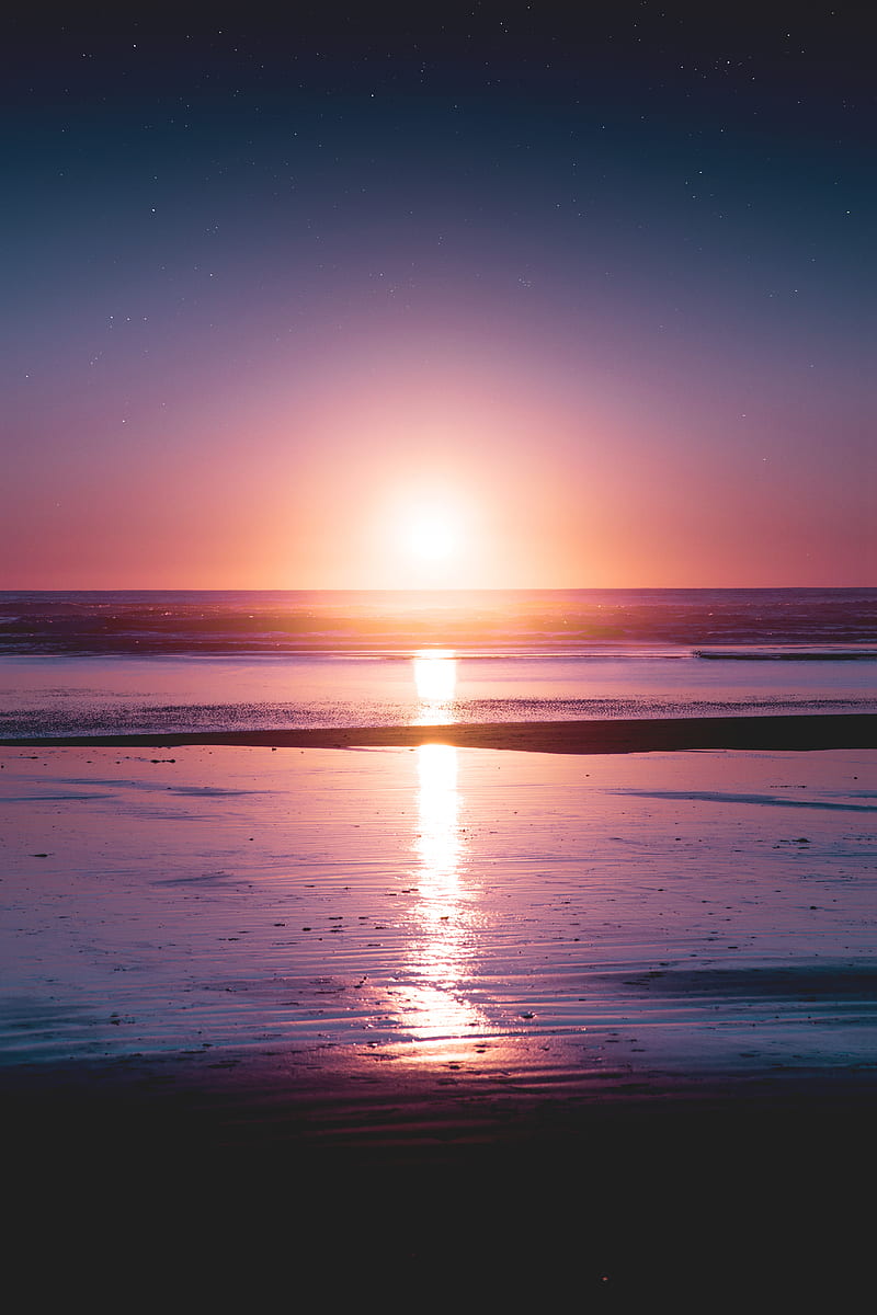 sunset, sea, sun, light, coast, horizon, HD phone wallpaper