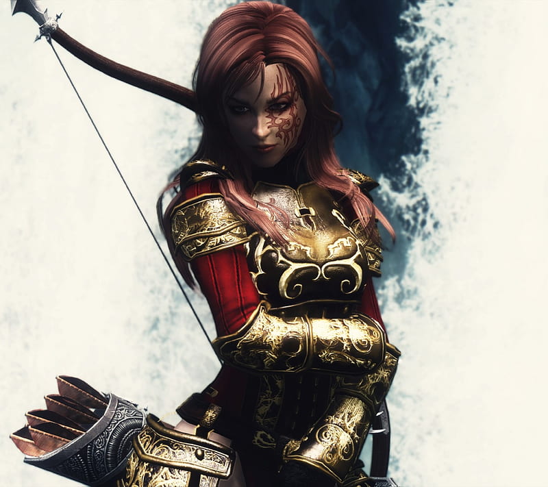 Skyrim Warrior, archer, assassin, bow, redhead, skyrim, tesv, HD wallpaper