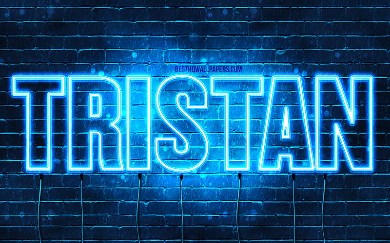 Tristan with names, horizontal text, Tristan name, blue neon lights, with Tristan name, HD wallpaper