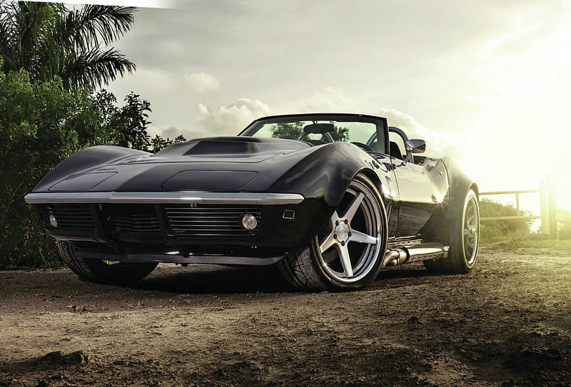 1969-Corvette, Classic, Black, Side pipes, GM, HD wallpaper | Peakpx