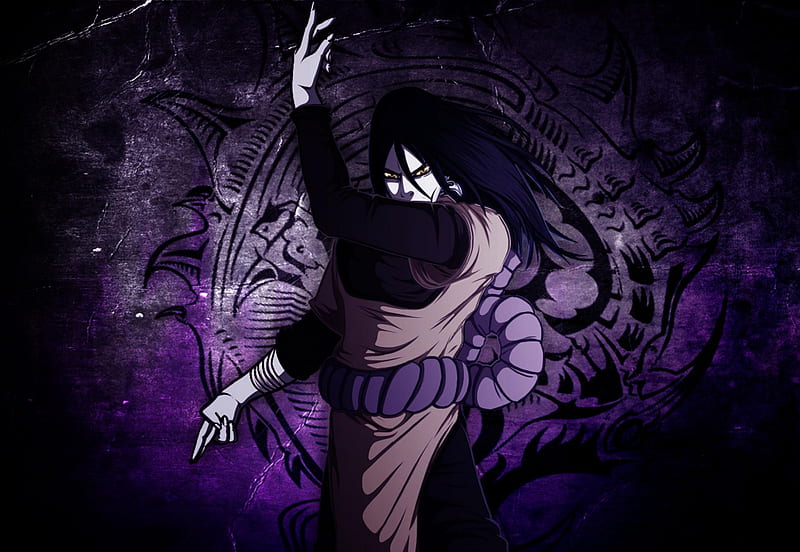 Orochimaru, shinobi, purple background, male, naruto, naruto shippuuden, dark background, naruto shippuden, anime, HD wallpaper