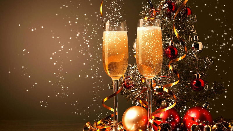 New year celebration, Glasses, Champagne, Holiday, Decoration, HD wallpaper