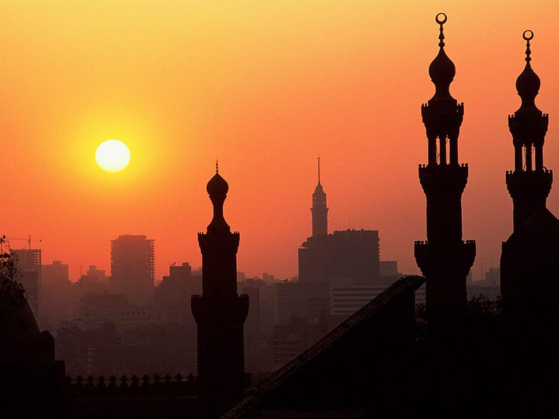 Egypt-Cairo, city, graphy, sun, rooftops, sunset, cairo, sky, egypt, HD wallpaper