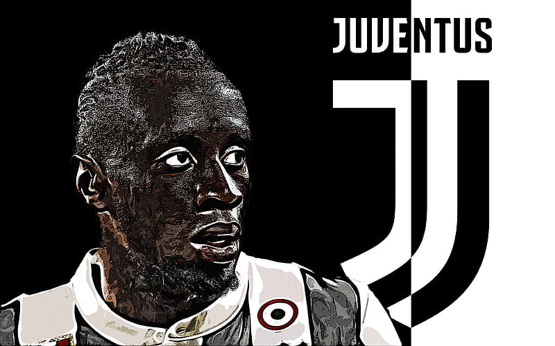 Blaise Matuidi art, Juventus FC, French footballer, portrait, grunge art, new Juventus logo, emblem, black and white background, creative art, Serie A, Italy, HD wallpaper