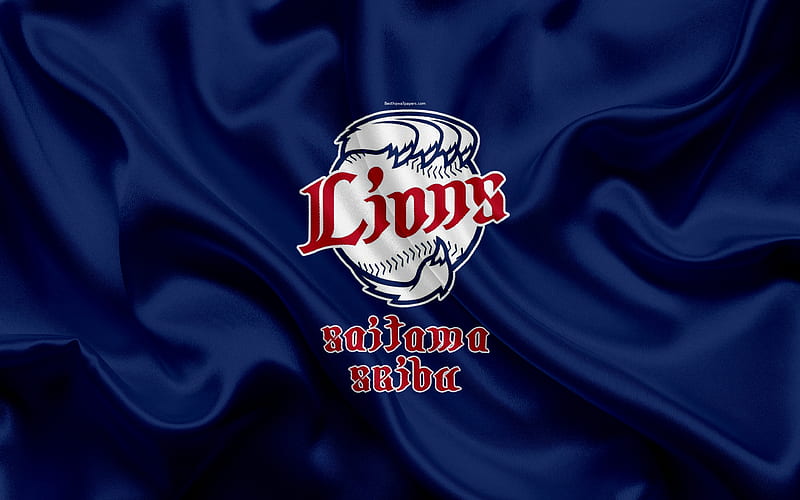 Saitama Seibu Lions Japanese baseball team, logo, silk texture, NPB, blue flag, Saitama, japan, baseball, Nippon Professional Baseball, HD wallpaper
