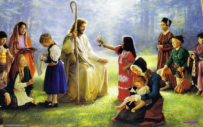 Jesus and the children, christ, jesus, lord, child, god, HD wallpaper