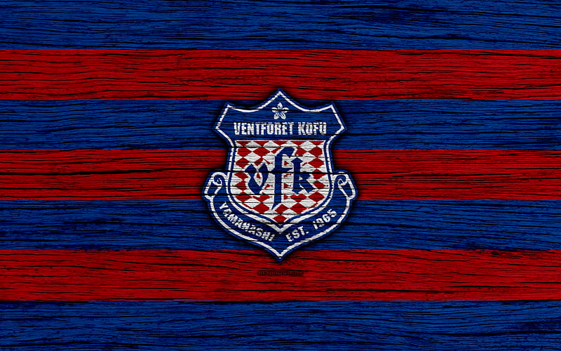 Ventforet Kofu emblem, J-League, wooden texture, japan, Ventforet Kofu FC, soccer, football club, logo, FC Ventforet Kofu, HD wallpaper