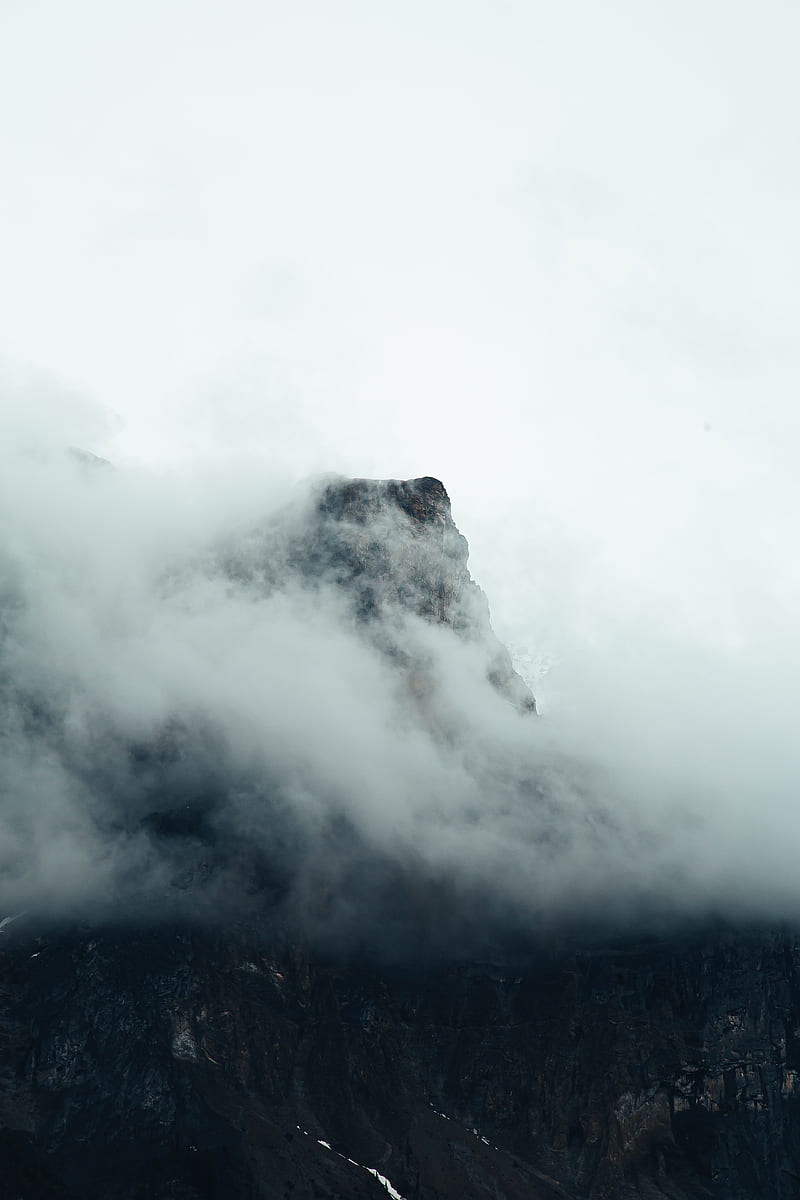 fog, mountains, peak, rock, HD phone wallpaper