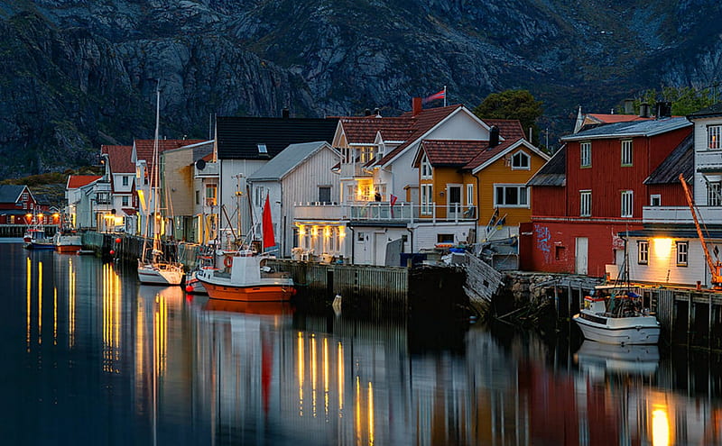 Typical Scene from Norway, Houses, Reflection, Boats, Norway, HD wallpaper