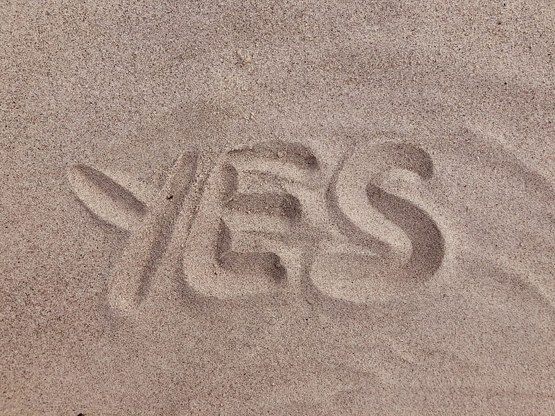 yes text on brown sand, HD wallpaper