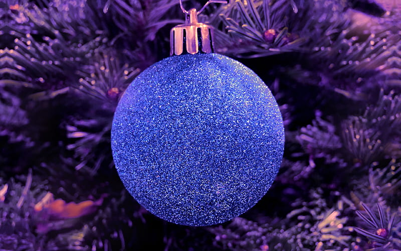 christmas ball close-up, Happy New Year, Merry Christmas, purple decorations, xmas tree, christmas, New Year, christmas decorations, HD wallpaper