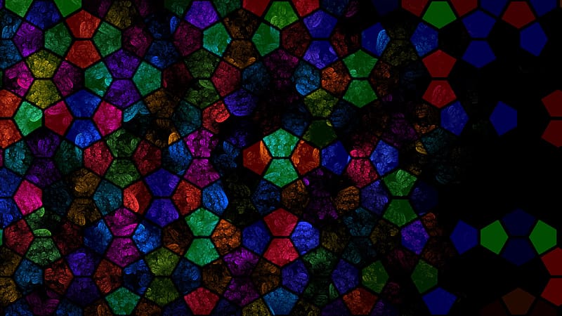 kaleidoscope, stained glass, shapes, colorful, dark, abstraction, HD wallpaper