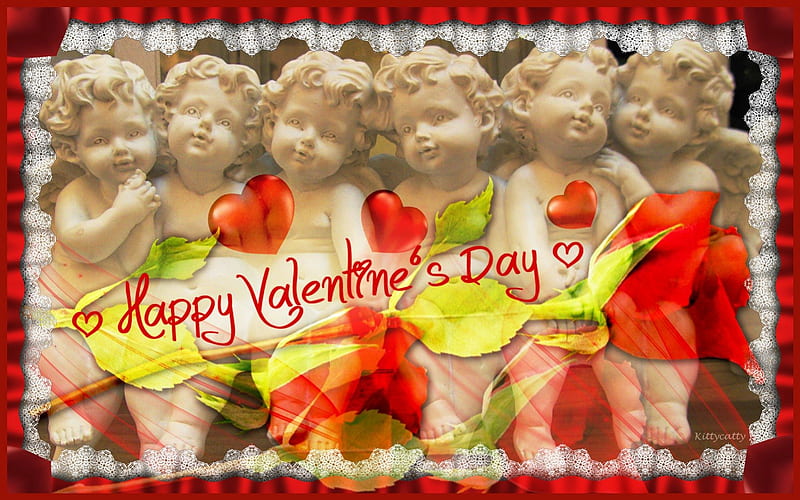 ❥◠❤ Valentine Cupids ❥◠❤ , rose, angel, redrose, roses, corazones, angels, happy, Valentines Day, cupids, love, Valentine, HD wallpaper