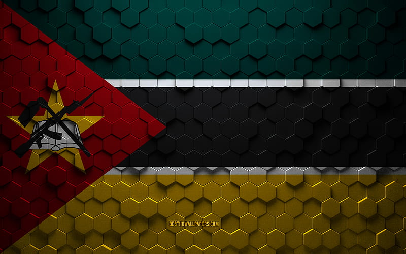 Flag of Mozambique, honeycomb art, Mozambique hexagons flag, Mozambique, 3d hexagons art, Mozambique flag, HD wallpaper
