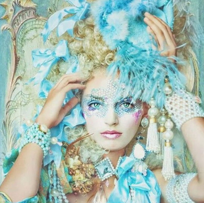 Rococo Style, etheral women, lovely, bonito, white, blue, gorgeous, pretty, the WOW factor, HD wallpaper