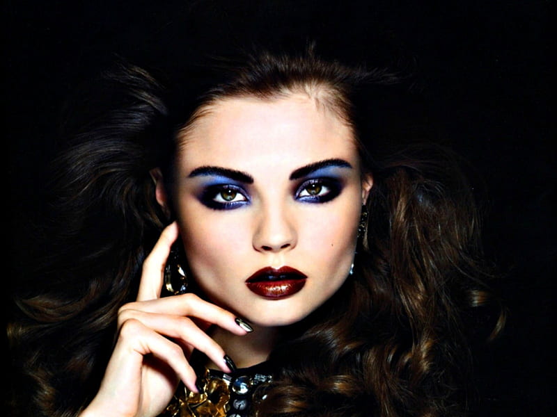 Magdalena Frackowiak, girl, model, black, face, make-up, woman, blue, HD wallpaper